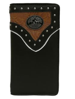 #SS WESTERN PRAYING COWBOY CHECKBOOK BI FOLD MEN'S & WOMEN'S GENUINE LEATHER BLACK/TAN WALLET