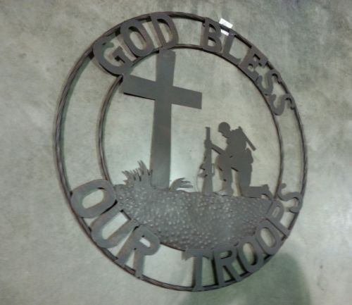 32" GOD BLESS OUR TROOPS PRAYING SOLDIER MILITARY METAL WALL ART WESTERN HOME NEW