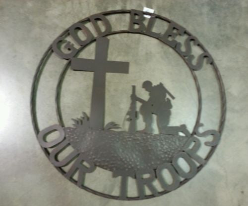 SI_F142002 GOD BLESS OUR TROOPS 24",32" PRAYING SOLDIER MILITARY METAL SIGN WESTERN HOME DECOR NEW