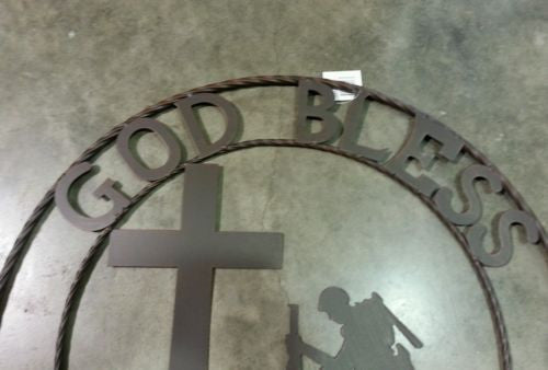 SI_F142002 GOD BLESS OUR TROOPS 24",32" PRAYING SOLDIER MILITARY METAL SIGN WESTERN HOME DECOR NEW