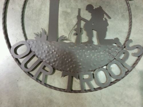 SI_F142002 GOD BLESS OUR TROOPS 24",32" PRAYING SOLDIER MILITARY METAL SIGN WESTERN HOME DECOR NEW