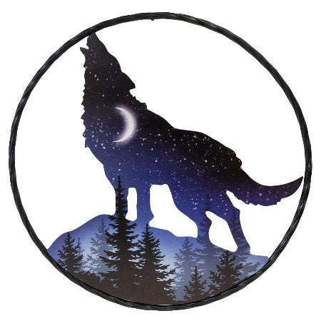 #DE13951 WOLF 17.25" HOWLING WOLF CIRCLE METAL WALL ART WESTERN METAL ANIMAL ART HOME WALL DECOR BRAND NEW