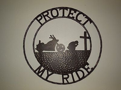 24",32" PROTECT MY RIDE COWBOY PRAYER CHURCH HARLEY MOTORCYCLE METAL WESTERN HOME DECOR HANDMADE NEW #SI_B15011