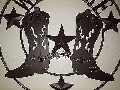 24" WELCOME COWBOY COWGIRL BOOT STARS METAL WALL WESTERN HOME DECOR NEW