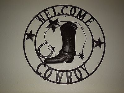 24" WELCOME COWBOY BOOT STARS METAL WALL WESTERN HOME DECOR NEW