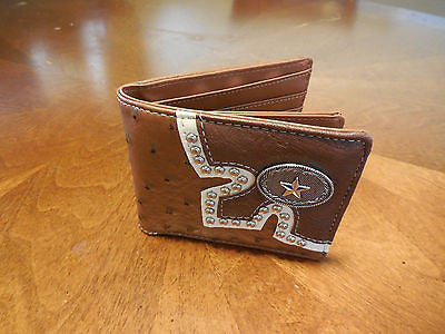 GENUINE LEATHER BI FOLD MEN'S WALLET STUDDED LONE STAR WALLET WESTERN FASHION ART