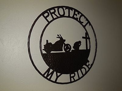 #SI_B15011 PROTECT MY RIDE 24",32" HARLEY DAVIDSON MOTORCYCLE METAL WESTERN HOME DECOR NEW