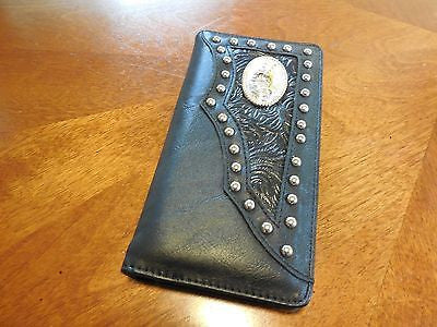 #SS TEXAS LONGHORN CHECKBOOK BI FOLD MEN'S & WOMEN'S GENUINE LEATHER BLACK WALLET