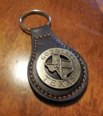 #EH80014 GOD BLESS TEXAS LEATHER KEYFOB KEYCHAIN WESTERN FASHION ART NEW--FREE SHIPPING