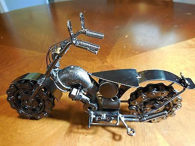 12" HARLEY STYLE CHOPPER MOTORCYCLE GUN METAL ART WESTERN BAR DECOR
