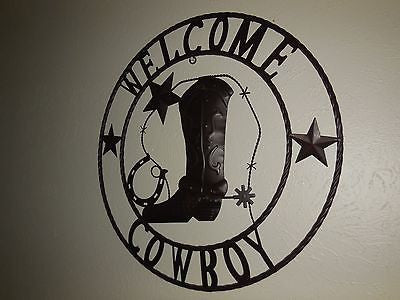 24" WELCOME COWBOY BOOT STARS METAL WALL WESTERN HOME DECOR NEW