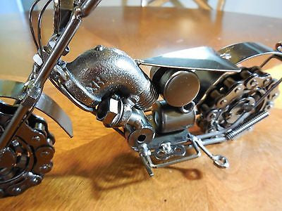 12" HARLEY STYLE CHOPPER MOTORCYCLE GUN METAL ART WESTERN BAR DECOR