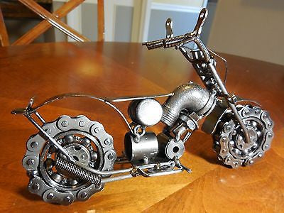 12" HARLEY STYLE CHOPPER MOTORCYCLE GUN METAL ART WESTERN BAR DECOR