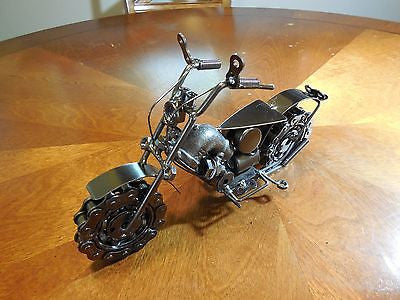 12" HARLEY STYLE CHOPPER MOTORCYCLE GUN METAL ART WESTERN BAR DECOR