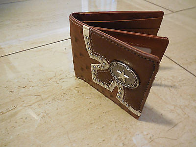 GENUINE LEATHER BI FOLD MEN'S WALLET STUDDED LONE STAR WALLET WESTERN FASHION ART