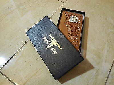 #WS WESTERN STAR CHECKBOOK BI FOLD MEN'S & WOMEN'S GENUINE LEATHER TAN WALLET