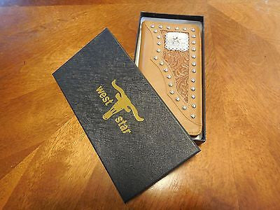 #WS WESTERN STAR CHECKBOOK BI FOLD MEN'S & WOMEN'S GENUINE LEATHER TAN WALLET