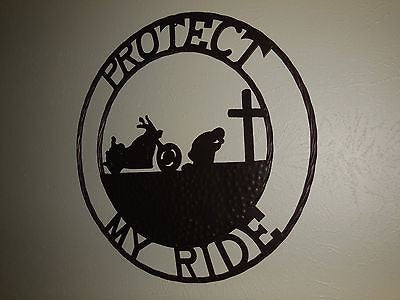 24",32" PROTECT MY RIDE COWBOY PRAYER CHURCH HARLEY MOTORCYCLE METAL WESTERN HOME DECOR HANDMADE NEW #SI_B15011