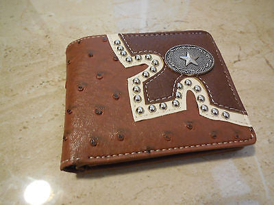 GENUINE LEATHER BI FOLD MEN'S WALLET STUDDED LONE STAR WALLET WESTERN FASHION ART