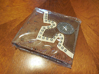 GENUINE LEATHER BI FOLD MEN'S WALLET STUDDED LONE STAR WALLET WESTERN FASHION ART