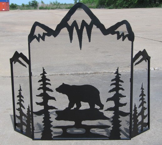 #DE21578 METAL BEAR AND TREE FIRE SCREEN 34.5" HIGH