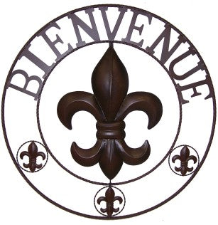 #DE21592 FLEUR DE LIS BIENVENUE 24" METAL SIGN WALL ART WESTERN HOME DECOR RUSTIC BROWN NEW