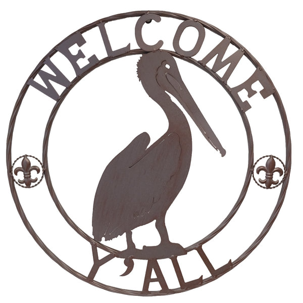 #DE22274 PELICAN WELCOME Y'LL 24" METAL WALL SIGN ART WESTERN HOME DECOR BRAND NEW