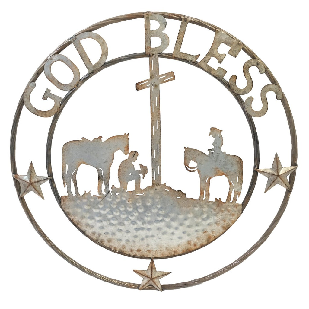 #DE22281 GOD BLESS 24" PRAYER GALVANIZED METAL WALL ART WESTERN HOME NEW BRAND NEW