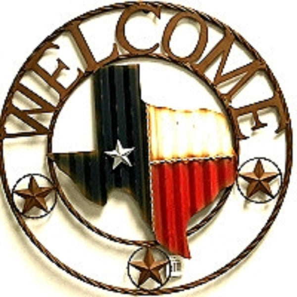 24" Wavy State of Texas Map Welcome Metal Wall Art Western Home Decor Vintage Rustic Red White & Blue Flag Art new-#B8301
