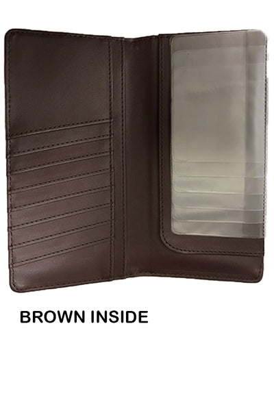 #SS_W089-55 CROSS BROWN CHECK BOOK WALLET WESTERN CHECKBOOK BI FOLD MENS GENUINE LEATHER NEW --FREESHIPPING
