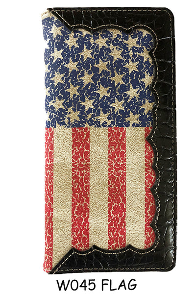 ITEM#SS_W045 AMERICANA USA FLAG WALLET CHECK BOOK LEATHER WALLET WESTERN FASHION NEW -- FREE SHIPPING