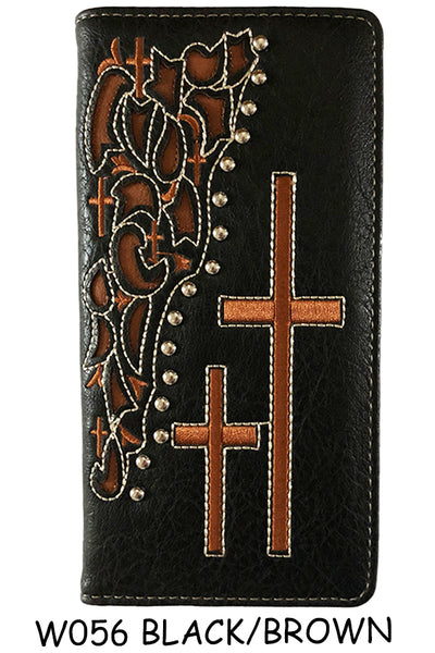 ITEM#SS_W056 CROSS BLACK & BROWN CROSS CHECK BOOK WALLET WESTERN CHECKBOOK BI FOLD MENS GENUINE LEATHER NEW -- FREE SHIPPING