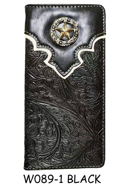 ITEM#SS_W089-1 LONESTAR BLACK CHECK BOOK LEAHER WALLET WESTERN FASHION NEW -- FREE SHIPPING