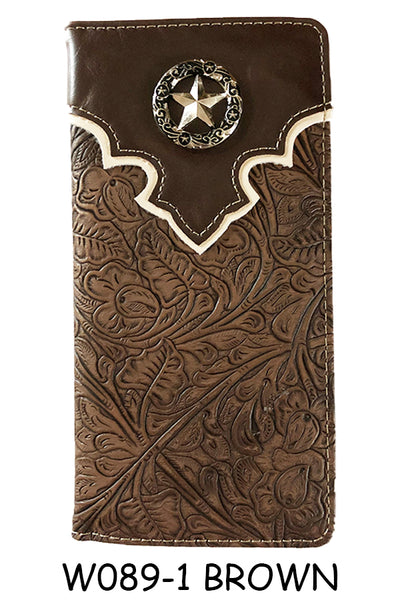 SS_W089-1 LONESTAR BROWN CHECK BOOK LEAHER WALLET WESTERN FASHION NEW -- FREE SHIPPING