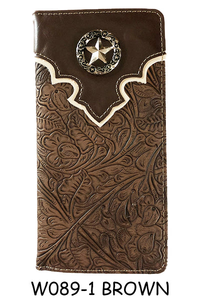 SS_W089-1 LONESTAR BROWN CHECK BOOK LEAHER WALLET WESTERN FASHION NEW -- FREE SHIPPING