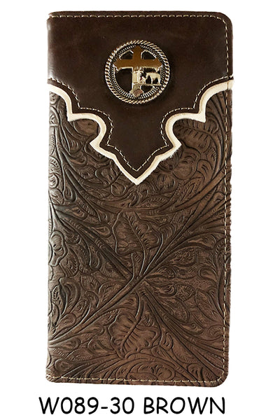 ITEM#SS_W089-30 PRAYING COWBOY CROSS BROWN CHECK BOOK WALLET WESTERN CHECKBOOK BI FOLD MENS GENUINE LEATHER NEW --FREE SHIPPING