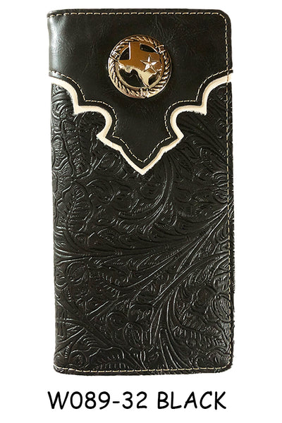 ITEM#SS_W089-32 STATE OF TEXAS MAP STAR BLACK CHECK BOOK LEATHER WALLET WESTERN FASHION NEW -- FREE SHIPPING