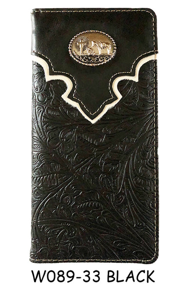 ITEM#SS_W089-33 PRAYING COWBOY BLACK CHECK BOOK WALLET WESTERN CHECKBOOK BI FOLD MENS GENUINE LEATHER NEW