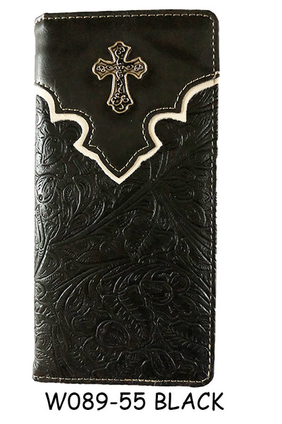 ITEM#SS_W089-55 CROSS BLACK CHECK BOOK WALLET WESTERN CHECKBOOK BI FOLD MENS GENUINE LEATHER NEW
