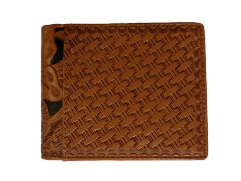 #WS WESTERN GENUINE BI FOLD LEATHER MEN'S SHORT WALLET BLACK/TAN NEW