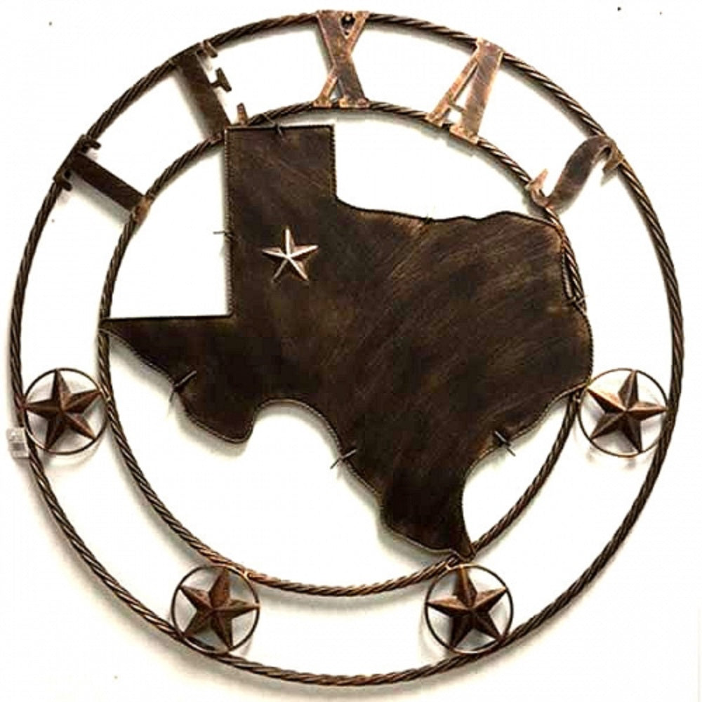 #A18008 STATE OF TEXAS MAP 32" BARBWIRE & TWISTED RING METAL CUSTOM SIGN WESTERN HOME DECOR HANDMADE NEW