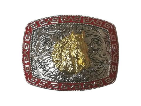 HORSE HEAD BELT BUCKLE WESTERN FASHION ART-#3278-12-S RED-BRAND NEW- FREE SHIPPING