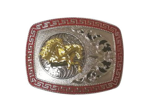 DOUBLE HORSE BELT BUCKLE WESTERN FASHION ART Item#3282-6 RED-WS BRAND NEW