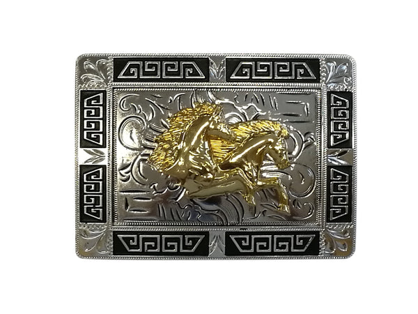 DOUBLE HORSE BELT BUCKLE WESTERN FASHION ART Item#3291-6-WS BLACK-BRAND NEW