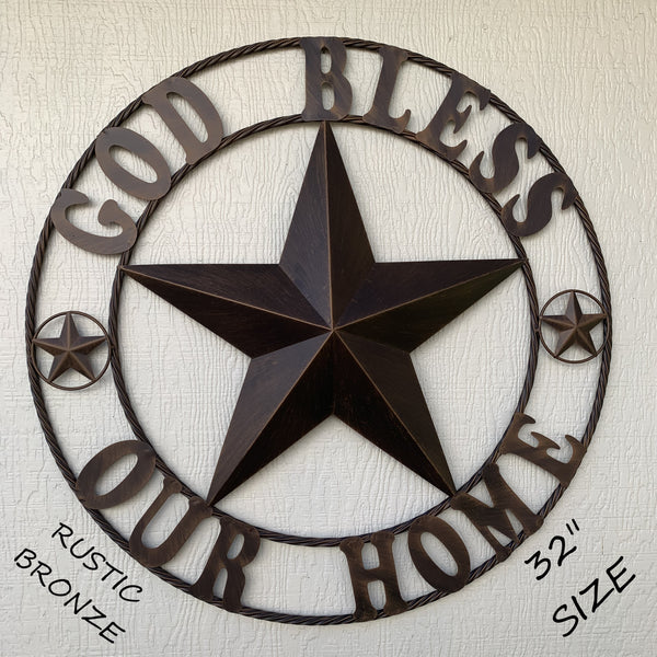 #EH11002 GOD BLESS OUR HOME 18",24",32",36" BARN STAR METAL LONE STAR TWISTED RING WESTERN HOME DECOR HANDMADE NEW