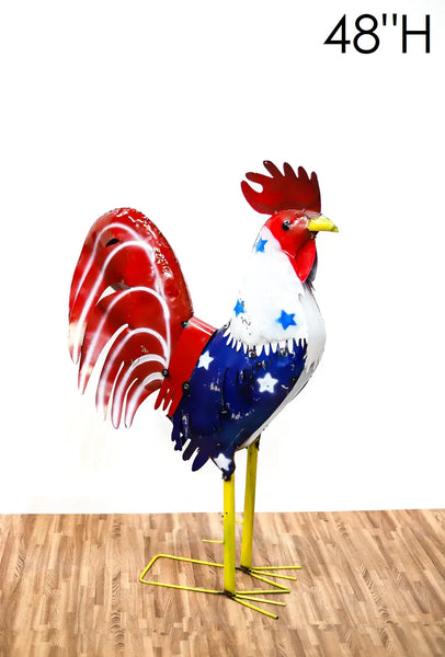 #34-003 18",30",40" AMERICAN ROOSTER GARDEN METAL ANIMAL SCULPTURE METAL DECOR ORNAMENT 16"L x 20" high