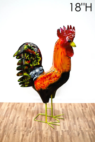 #34-025 RUSTIC ORANGE RED ROOSTER 18",30",40" GARDEN METAL ANIMAL SCULPTURE METAL DECOR ORNAMENT 16"L x 20" high