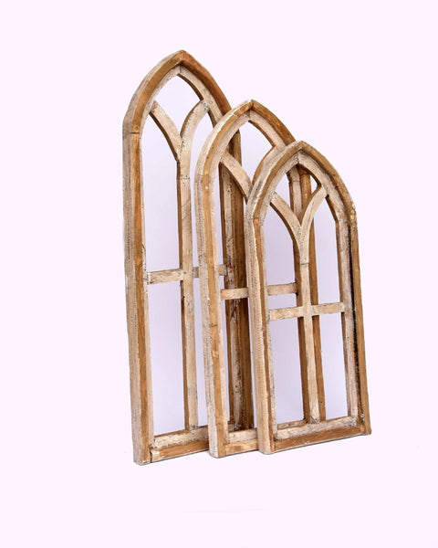 28",32",36" CATHEDRAL WINDOW WOOD 3PCS SET WESTERN HOME DECOR HANDMADE CRAFT NEW #EH11560