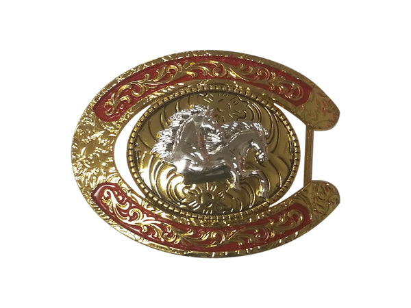 DOUBLE HORSE BELT BUCKLE GOLD SILVER RED WESTERN BUCKLE FASHION ART NEW #EH12283