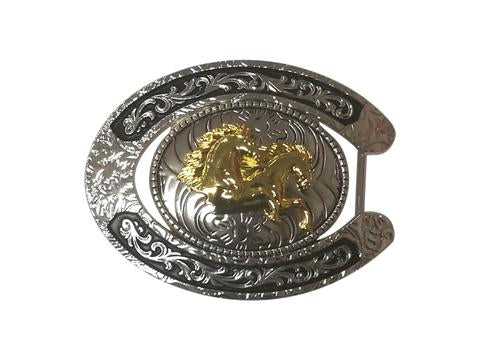 DOUBLE HORSE BELT BUCKLE GOLD SILVER BLACK WESTERN BUCKLE FASHION ART NEW #EH12282